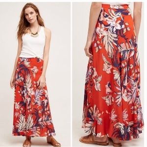 Anthropologie HD in Paris Silk Floral Maxi Skirt Paso Robles Red